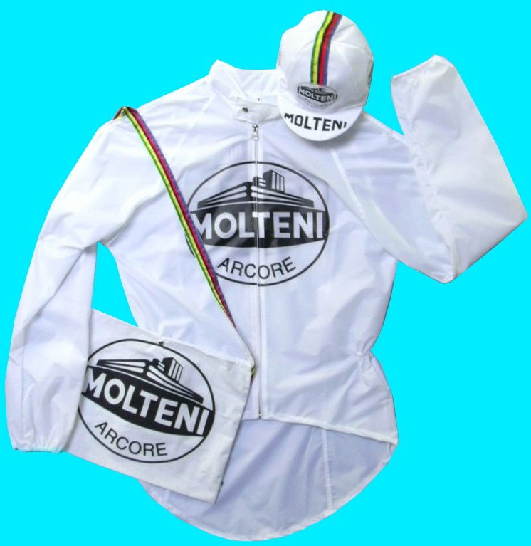Cycling Rain Jacket Molteni White PVC Pro Team MEDIUM  